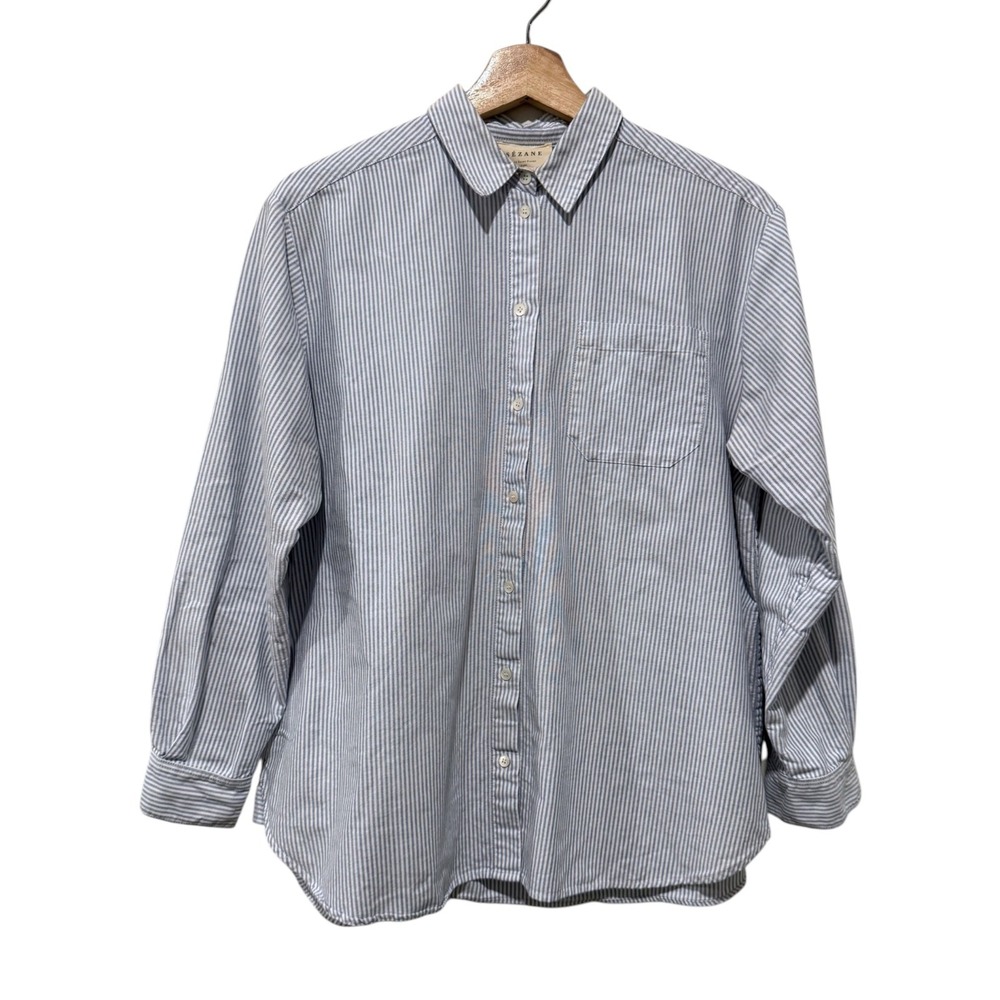 Sezane Max Shirt Striped Oversized Cotton Button Up Sz 36 Blue White Long Sleeve